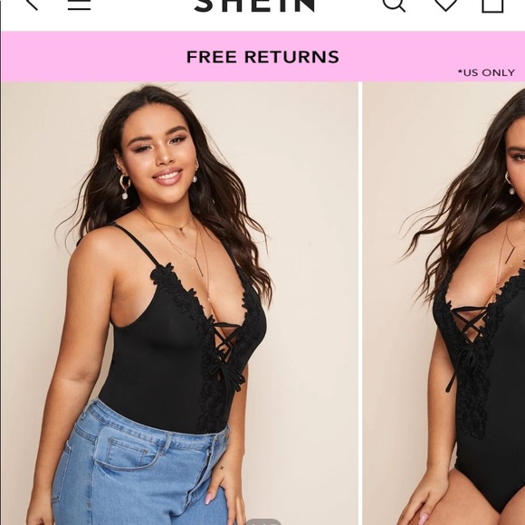 Shein Lace Trim Black Bodysuit 1XL - Picture 3 of 5
